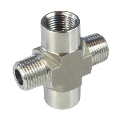 1/2" NPT Thread Fitting 4 Way Cross (M x F x M x F) Stainless Steel 304 - Image 1 of 4