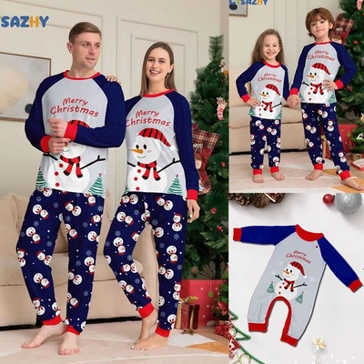 Christmas Matching Family Snowman Pyjamas Women Men Kid Baby Nightwear Sleepwear