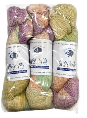 3-Merino Wool Yarn Hanks Pastel Green Yellow Raspberry Tye Dye 3.6 Oz Each - Image 1 of 2