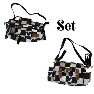 Juego de mini bolsa de pañales a cuadros Mickey Mouse negro tostado blanco LS&Co Foto 1 de 4