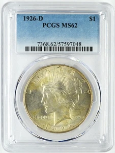 1926-D PEACE SILVER DOLLAR S$1 PCGS MS 62 - Picture 1 of 2