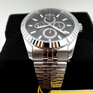 NEU Herren INVICTA Day-Date Schwarz Platin Geriffelt Jubiläum Edelstahl Uhr - Bild 1 von 15