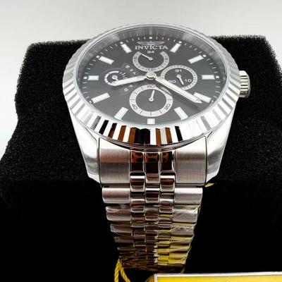NUEVO Reloj Hombre INVICTA Día-Fecha Negro Platino Acanalado Jubileo Acero Inoxidable Foto 1 de 4