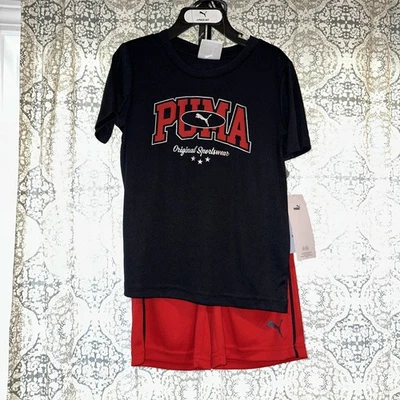 Puma Kids 3 Piece Outfit Shirt Tank and Short ( Blue, Grey and Red) Size 4 NWT - Image 1 of 4