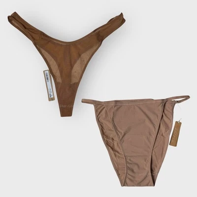 Pacote de roupa íntima SKIMS malha ultrafina tanga e biquíni fio dental I grande I marrom - Imagem 1 de 4