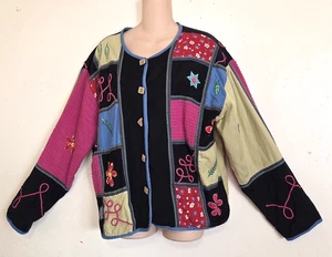 Giacca patchwork Sara Studio Plus top 1x misto lino boho festival foderata artsy - Foto 1 di 20