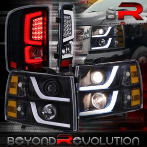 Black Amber LED DRL Headlights LED Black Driving Tail Lights For 07-13 Silverado - Picture 1 of 11