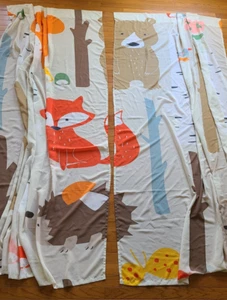 2 Panels Family Curtain Curtains Drape Fabric Forest Critters Beige Background - Picture 1 of 12