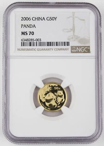 China 2006 50 Yuan 1/10 Troy Oz 999 Gold Panda Coin NGC MS70 SEMI-KEY Date - Picture 1 of 4