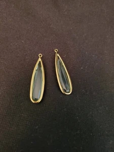 Long Teardrop Facet Green Crystal Yellow Gold Tone Earrings Pair - 35x10mm(13603 - Picture 1 of 3