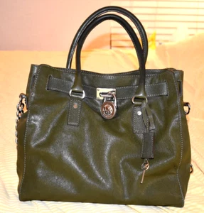 MICHAEL KORS HAMILTON LARGE MANDARIN ARMY GREEN OLIVE PURSE TOTE BAG - Picture 1 of 24