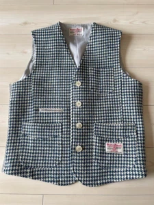 Chaleco Harris Tweed Para Hombre 100% Lana Azul Marino Blanco Talla XL Regalo De Japón - Imagen 1 de 11