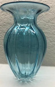 Michael Trimpol Ribbed Vase Signed Blue art glass studio - Picture 1 of 10