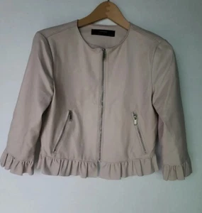ZARA BASICS GIRL'S FAUX LEATHER JACKET WITH RUFFLE 3/4 SLEEV BLUSH PINK LARGE L - Picture 1 of 7