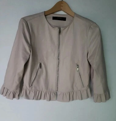 ZARA BASICS GIRL'S FAUX LEATHER JACKET WITH RUFFLE 3/4 SLEEV BLUSH PINK LARGE L  - Image 1 of 4
