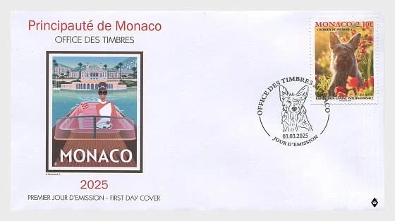 monaco 2025 dog show Berger Picard or Picardy Shepherd canis 1v FDC PJ - Image 1 of 1