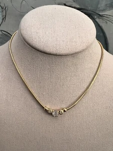 Vintage Gold-Tone Christian Dior 3 Rhinestone Pendant Choker Necklace - Picture 1 of 15