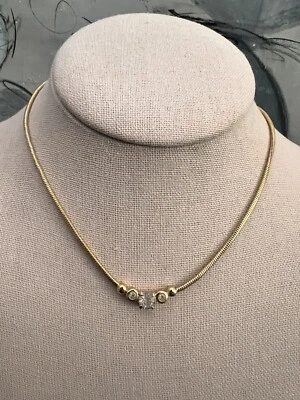 Vintage Gold-Tone Christian Dior 3 Rhinestone Pendant Choker Necklace - Image 1 of 4