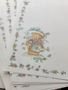 Hallmark Stationery Bear Watering Flowers box of 73 sheets 31 envelopes vintage - Picture 1 of 7