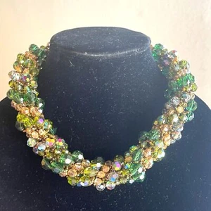 Collar Vintage Swarovski Grueso Cristal Austriaco Audaz Cuentas Verde y Dorado 16" - Imagen 1 de 10