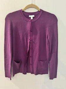 Charter Club Long Sleeve Button Up Cardigan Sz S Purple Button Up Pockets Work - Picture 1 of 5