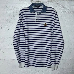 Polo vintage Ralph Lauren a righe manica lunga rugby polo stemma uomo taglia M DIFETTO - Foto 1 di 8