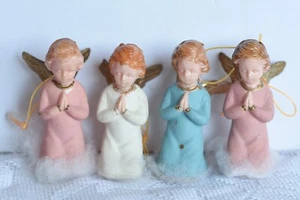 4 Vintage Plastic PRAYING ANGELS Christmas Ornaments Pink/White/Blue 2.25" (R) - Picture 1 of 2