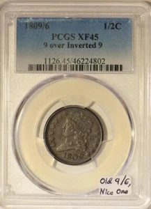 1809/6 Classic Head Half Cent; 9 Over Inverted 9; PCGS XF-45; Old 9/6, Nice One! - Picture 1 of 4