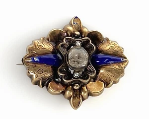 Antike 14K Gelbgold & blaue Emaille, Saatperlen, Paste Diamant 7,3 Gramm - Bild 1 von 14