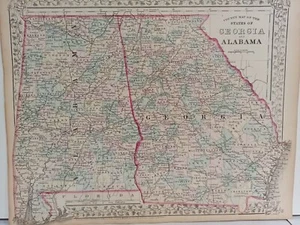 1873 Mitchell Atlas County Map Georgia and Alabama,  Authentic Hand-colored - Picture 1 of 8