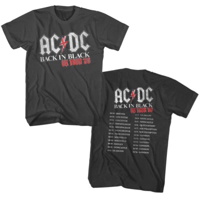 ACDC Back in Black UK Tour 1980 Mens T Shirt Vintage Rock Band Album Music Merch - Image 1 of 4