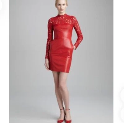 Vestido Valentino Garavani Rojo Encaje y Cuero Talla USA 10 Foto 1 de 4