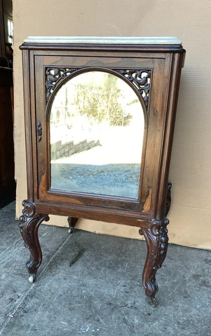 ROSEWOOD MARBLE-TOP NIGHSTAND MUSIC CABINET, ATTR. MEEKS Cover