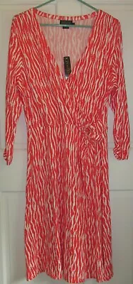 Pendleton Women's Plus Orange Faux Wrap 3/4 Ruched Sleeve V-Neck Dress Size 1X - Image 1 of 4