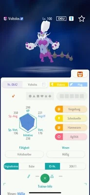 🐭Pokémon Tiergeist Voltolos IV6 Shiny Deutsch - Pokemon Home Schwarze/Weisse🐭 - Bild 1 von 2