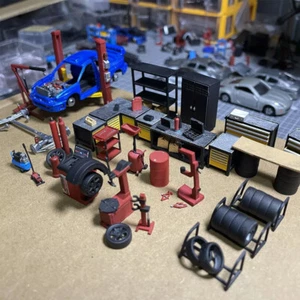 Herramienta de reparación de garaje de coche diorama 1/64 modelo taller mantenimiento escena accesorios - Imagen 1 de 13