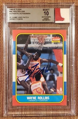 1986 Fleer #94 Tree Rollins Atlanta Hawks Basketball Card BGS/BAS 10 AUTO JSY - Image 1 of 2