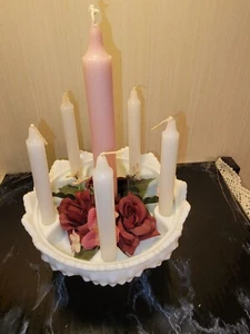 Fenton Hobnail White Milk Glass 6 Candle Stick Holder Centerpiece with candles - Picture 1 of 7