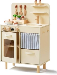 Leeshyah Play Kitchen for Kids, Classic Wooden Kitchen Playset with Food Acce - Picture 1 of 6
