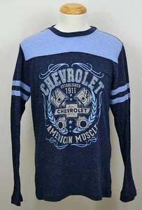 Camiseta Chevrolet American Muscle GM Chevy Manga Larga Gráfica Camiseta Hthr Azul Nueva con Etiquetas - Imagen 1 de 2
