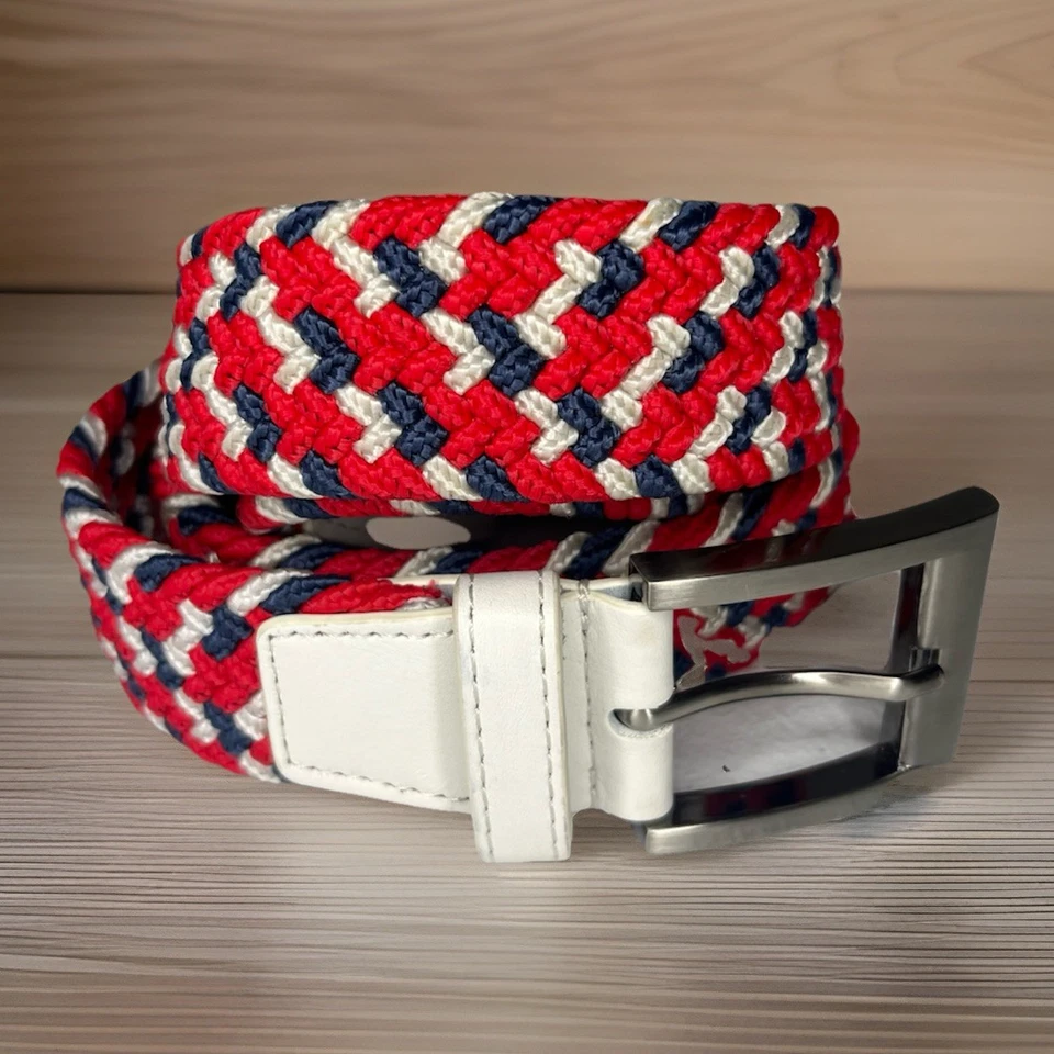 Adidas Golf Trenzado Cinturón Tejido Elástico Multicolor Rojo Blanco Azul Para Hombre 32-36” Foto 1 de 2