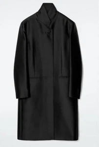 Abrigo Cos para mujer negro de lana satinado de un solo pecho - talla UK 14 - PRECIO DE VENTA SUGERIDO POR EL FABRICANTE 225 £ - NUEVO CON ETIQUETAS - Imagen 1 de 13