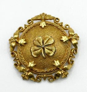 Florenza Goldtone Shamrock Four Leaf Clover Pin Brooch - Picture 1 of 2