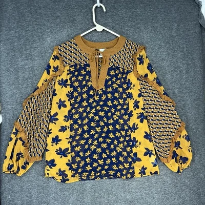 Blusa Cabi Golden Eye Harmony Boho Campesina Mujer Pequeña Floral Fluida Top Volantes Foto 1 de 4