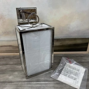 Pottery Barn Manor Outdoor Glass & Iron Sconce Polished Nickel Scuffed Tarnished - Picture 1 of 15