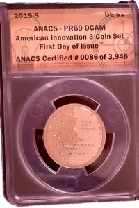 2019-S DELAWARE $1 PR69 DCAM FIRST DAY OF ISSUE#86OF 3,946 - Picture 1 of 2