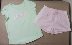 Puma 4T Pajamas Top & Bottom Pink Green Shorts 2 Piece Nightgown (V) - Picture 1 of 4