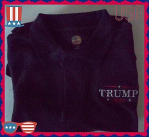 L    Navy Blue Trump 2020 US Embroidered Mens Short Sleeve Polo Shirt Patriotic - Picture 1 of 4