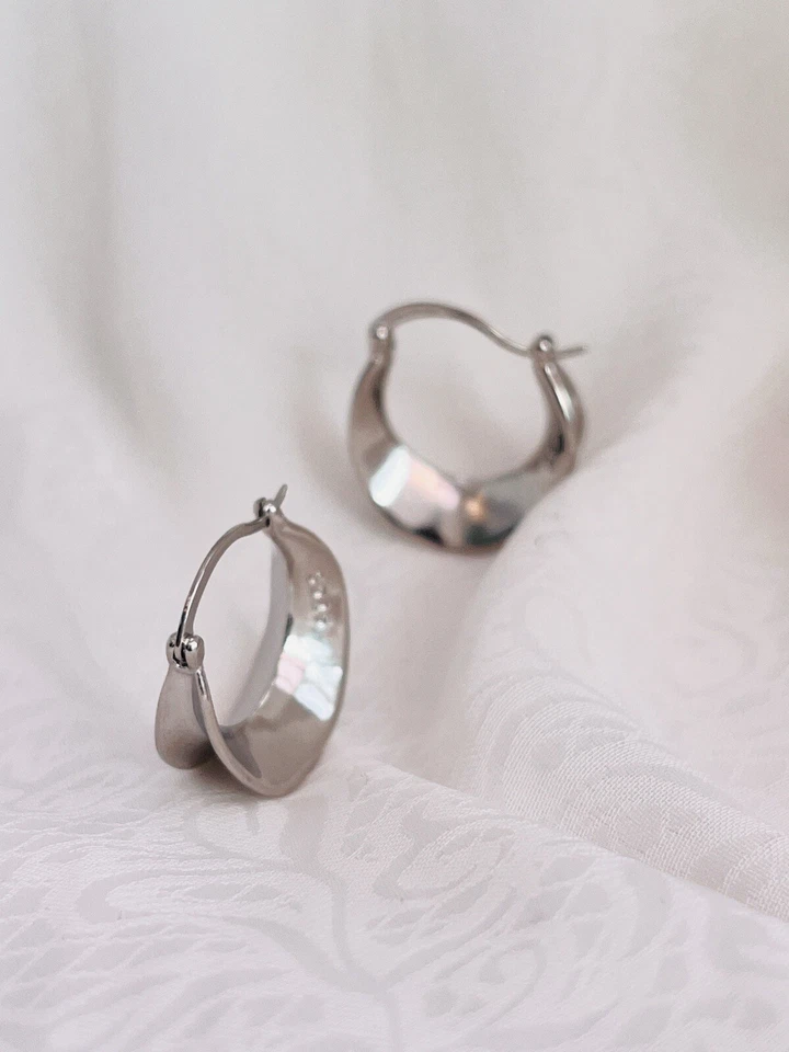 Silver Plated Hoop Earrings 18mm Length New - Image 1 of 3