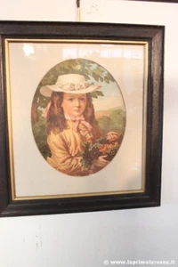 BAMBINA STAMPA ANTICA A COLORE CON CORNICE IN LEGNO cm37X41 VINTAGE CHILD PRINT - Picture 1 of 5